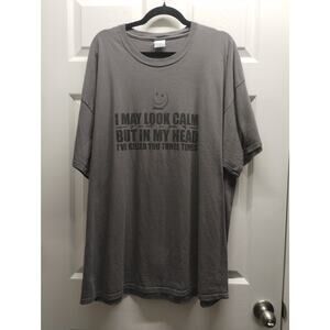 I May Look Calm But Men's Size 3XL Gray Smiley Face Short Sleeve Tee Port & Co